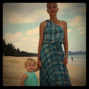 Blue Leopard Print Pleated Maxi Dress